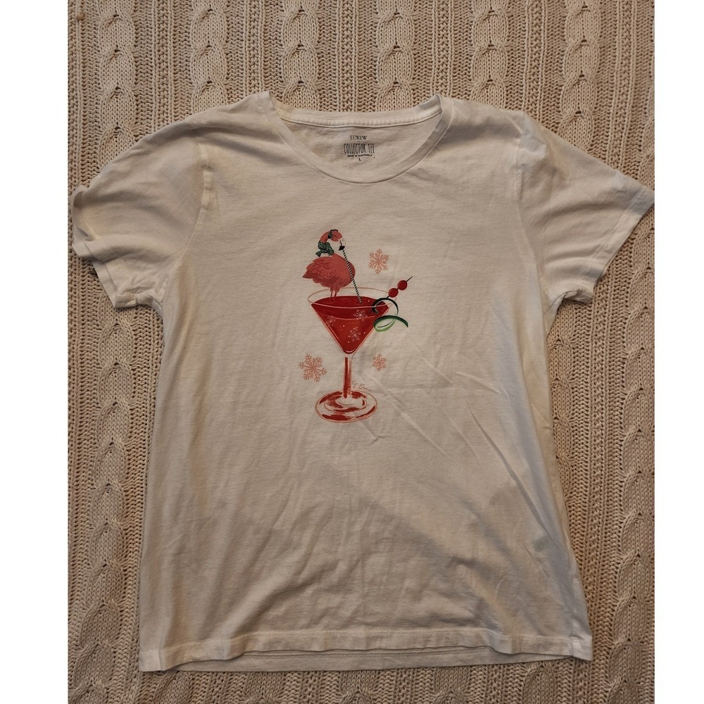 J.Crew Factory Flamingo Martini Christmas Graphic Collector Tee Shirt Large L